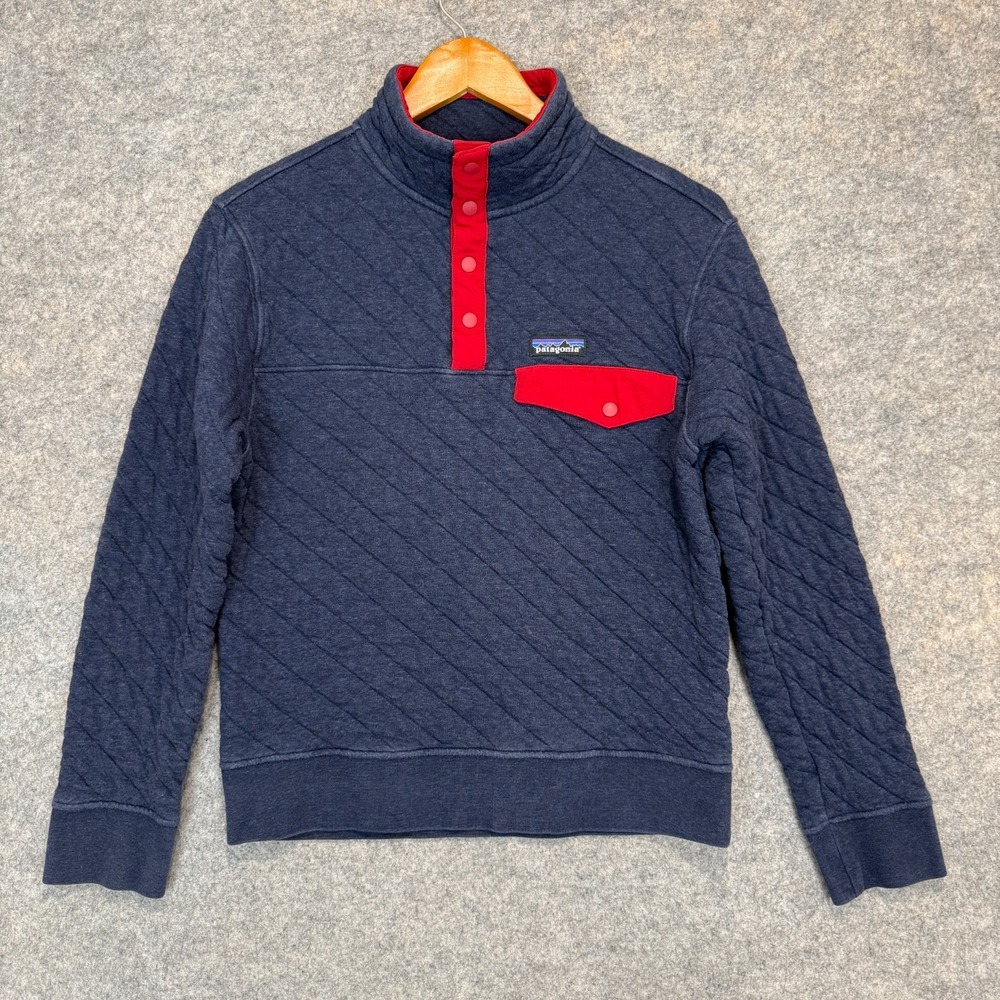 Patagonia Organic Cotton‎ Quilte Snap-T Pullover Sweatshirt Mens XS Blue Red